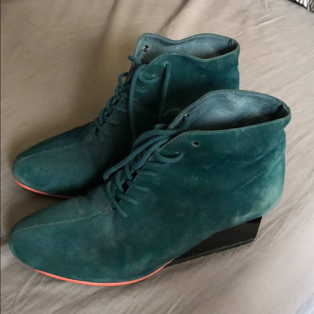 United Nude teal suede booties